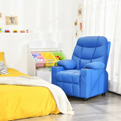 Kids Recliner Chair with Cup Holders and Footrest, Blue