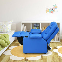 Kids Recliner Chair with Cup Holders and Footrest, Blue