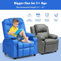 Kids Recliner Chair with Cup Holders and Footrest, Blue