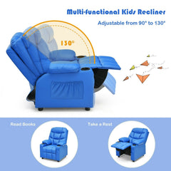 Kids Recliner Chair with Cup Holders and Footrest, Blue