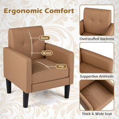 PU Leather Modern Accent Chair with Removable Seat Cushion-Brown