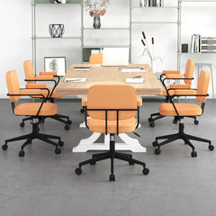 PU Leather Office Chair with Rocking Backrest and Ergonomic Armrest-Orange