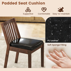 Set of 4 Slat Back Dining Chairs, Espresso Brown Rubber Wood with Black PU Leather Seats, 400 lb