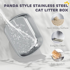 Panda Style XL Stainless Steel Cat Litter Box with Lid, Enclosed Kitty Litter Box with Scoop, 23.7" x 15.9" x 17.6"