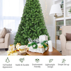 7.5 FT Hinged Artificial Christmas Tree with 1346 PVC Tips and Folding Metal Base, Unlit