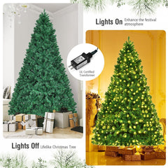 8 FT Pre-Lit Artificial Christmas Tree with 1438 PVC Tips, 430 Warm White LEDs and Iron Stand