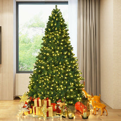 8 FT Pre-Lit Artificial Christmas Tree with 1438 PVC Tips, 430 Warm White LEDs and Iron Stand