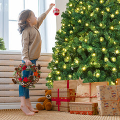8 FT Pre-Lit Artificial Christmas Tree with 1438 PVC Tips, 430 Warm White LEDs and Iron Stand