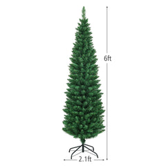 6 FT Slim Pencil Christmas Tree, 2.1 FT Wide, 400 PVC Tips with Folding Iron Base, Unlit
