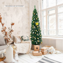 6 FT Slim Pencil Christmas Tree, 2.1 FT Wide, 400 PVC Tips with Folding Iron Base, Unlit