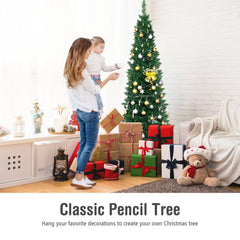 6 FT Slim Pencil Christmas Tree, 2.1 FT Wide, 400 PVC Tips with Folding Iron Base, Unlit