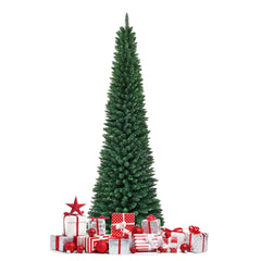 7 FT Slim Pencil Christmas Tree, 2.5 FT Wide, 700 PVC Tips with Folding Iron Base, Unlit