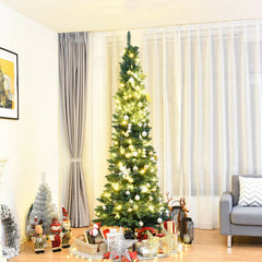 7 FT Slim Pencil Christmas Tree, 2.5 FT Wide, 700 PVC Tips with Folding Iron Base, Unlit