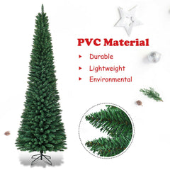 7 FT Slim Pencil Christmas Tree, 2.5 FT Wide, 700 PVC Tips with Folding Iron Base, Unlit