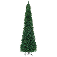 9 FT Slim Pencil Christmas Tree, 3.3 FT Wide, 1500 PVC Tips with Folding Metal Base, Unlit