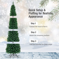 9 FT Slim Pencil Christmas Tree, 3.3 FT Wide, 1500 PVC Tips with Folding Metal Base, Unlit