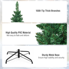 9 FT Slim Pencil Christmas Tree, 3.3 FT Wide, 1500 PVC Tips with Folding Metal Base, Unlit