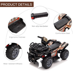 Kids Ride-on ATV Quad Bike Four Wheeler Car with Music, 6V Battery Powered Motorcycle for 18-36 Months, Black