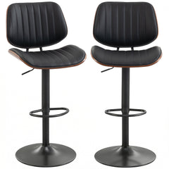 Bar Stools Set of 2, Swivel Counter Height Barstools with Back, Adjustable Height, Black