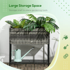 Rattan Raised Garden Boxes, Elevated Flower Beds with Storage Shelf for Herbs, Flowers, Vegetables, Brown