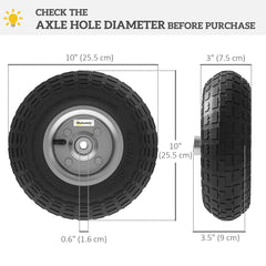 Set of 2 Pneumatic Wheels, 10" Wheelbarrow Wheels Replacement for Barn Carts, Hose Carts, Garden Carts, Black