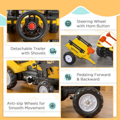 Front Loader Excavator Ride On Toy Pedal Control with 6 Wheels Controllable Bucket for 3 Years Old, Yellow