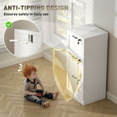 Vertical Filing Cabinet with 2 Drawers, Lock, File Cabinet for Home Office, A4 and Letter Size Files, White