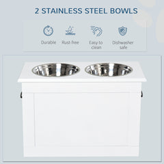 Large Elevated Pet Feeder with Storage Dog Pet Diner Function 2 Stainless Steel Dog Bowls Elevated Base for Large Dogs and Other Large Pet, White
