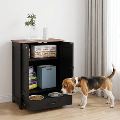 Pet Food Storage Container Dog Feeding Station w/ Adjustable Panel, Hooks, for Medium Sized Dogs, Black