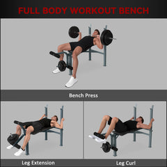 Incline Decline Weight Bench with Leg Extension and Barbell Rack, Adjustable Bench Press Weight Lifting Bench