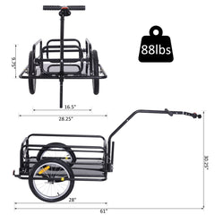 Folding Bicycle Cargo Trailer Utility Bike Cart Carrier for Garden Patio with Hitch Black