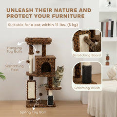 41 Inch Cat Tree with Scratching Posts, Cat Bed, Condo, Jumping Platforms, Toy Balls, Leopard Print