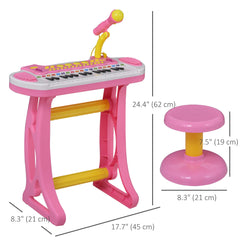 Kids Toddler Toy Piano Keyboard with Included Sitting Stool, Working Microphone, A Fun Bright Flashlight, Pink
