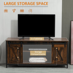 Industrial TV Stand for TVs up to 60", TV Console with Storage and 2 Sliding Barn Doors, Freestanding Entertainment Unit for Living Room, Bedroom, Brown