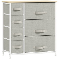 Dresser with 7 Drawers, Chest of Drawers with Metal Frame, Fabric Dresser for Living Room, Light Grey
