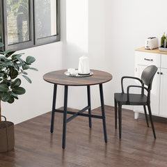 Ø31.5" Dining Room Table, Industrial Style Kitchen Table Round with Steel Legs, Rustic Brown