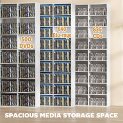 Media Storage Cabinet, 9-Tier DVD Shelf with 21 Adjustable Shelves, Holds 835 CDs, 500 DVDs or 640 Blu-rays, Black