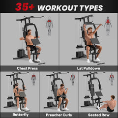 Multifunction Home Power Exercise Gym System Weight Training Exercise Workout Station Fitness Strength Machine for Whole Body Training Black