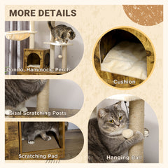 Litter Box Enclosure with Cat Tree Tower, Hidden Cat Washroom Furniture with Condo, Scratching Posts, Large Platform, Hammock and Soft Cushion, Rustic Brown