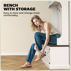 3-in-1 Hall Tree with Bench, Coat Rack with Shoe Storage, Distressed Black