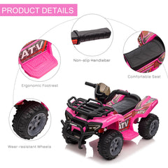 Kids Ride-on ATV Quad Bike Four Wheeler Car with Music, 6V Battery Powered Motorcycle for 18-36 Months, Black
