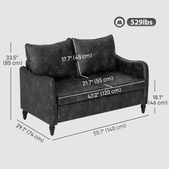 55" Loveseat Sofa, Small 2 Seater Couch with Solid Wood Legs, Modern PU Leather Upholstered Sofa for Small Spaces, Brown