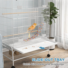 52" Bird Cage with Rolling Stand, Toys, for Budgies Canaries Black
