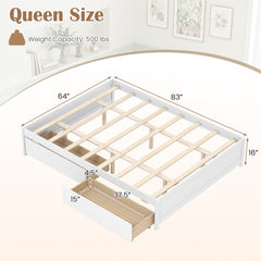 Queen Size Bed Frame with 2 Rolling Storage Drawers-White