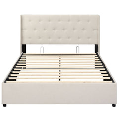 Queen Lift Up Storage Bed with Tufted Wingback Headboard and 9.5 Inch Storage, Beige