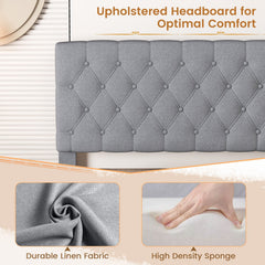 Queen Linen Platform Bed with 47.5 Inch Diamond Tufted Headboard and 12 Slats