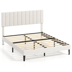 Queen Velvet Platform Bed with 3 Level Channel Headboard and Metal Middle Legs