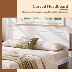 Queen Size Wooden Platform Bed Frame with Curved Headboard-White