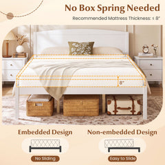 Queen Size Wooden Platform Bed Frame with Curved Headboard-White