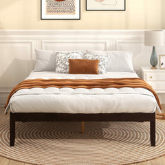 Queen Wood Platform Bed with 12 Plywood Slats and 4.5 Inch Slat Gap, Espresso